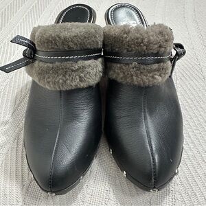 Salvatore Ferragamo dark brown leather studded mule clogs, size 8, wedge